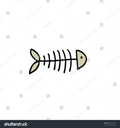 a fish skeleton on a white background with black and yellow lines in the shape of a fish