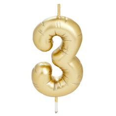 Celebrate a birthday or anniversary with an elegant number 3 candle on the cake. This gold-colored wax candle shaped like a foil balloon is perfect for pairing with another number candle to celebrate a special occasion. | Number 3 wax candle in metallic gold features a foil balloon style design. | Burn within sight. Keep away from things that catch fire. Keep away from children. | Each candle approx. 2.5" H Number Candle, Southern Pine, Balloon Birthday, Birthday Cake With Candles, Candle Cake, Gold Balloons, Number Balloons, Candle Shapes, Number 3