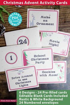 christmas activity cards for kids to print out