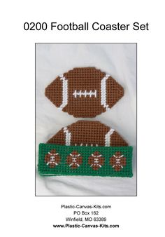 a crocheted stuffed animal with a football on it's back and green trim