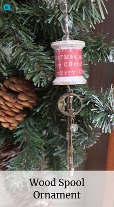 a christmas ornament hanging from the top of a tree