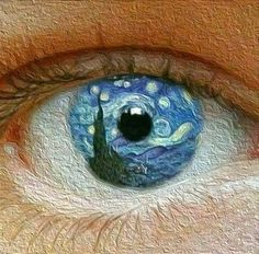 an eye with the starry night painting on it