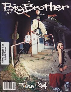 a magazine cover with a skateboarder doing a trick on the stairs and people standing in the background