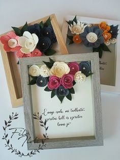 three framed pictures with flowers on them