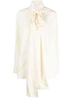 cream white silk pussy-bow collar long wide sleeves buttoned cuffs straight hem Bow Collar, White Silk, Wide Sleeves, Cream White, Silk Blouse, Givenchy, Top Blouse, Womens Tops, Top Outfits