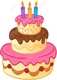 a birthday cake with three candles on it's top and pink icing,