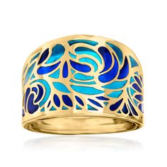 Italian Blue Enamel Ring in 14kt Yellow Gold. Size 10 | Ross-Simons Italian Ring, Italian Blue, Fine Jewelery, Italian Jewelry, Yellow Gold Jewelry, Natural Gold, Enamel Ring, Stained Glass Window, Fabulous Jewelry