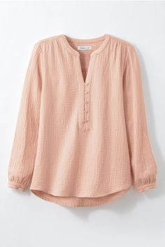 Make summer a breeze. Airy, textured cotton and a much-loved silhouette make this pullover a natural go-to for warmer days. Notched V-neck with partial button placket. Imported. | Women's Summer Breeze Gauze Pullover - Pink Charm - Small Trending Tops For Women, Latest Tops For Women, Dress Outfits Party, Denim Vests, Academia Style, Pink Charm, Tunic Designs, Salwar Designs, Batik Fashion