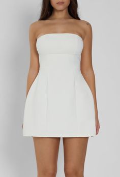 Estelle Sleeveless Bustier Mini Dress - White Strapless Grad Dresses, Classy White Graduation Dress, Estelle Dress, Bustier Mini Dress, White Dresses Graduation, V Dress, Strapless Bustier, Grad Dresses, Dress Inspo