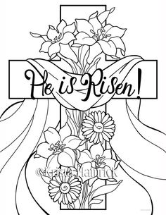 a cross with flowers on it and the word pres rien written in black ink