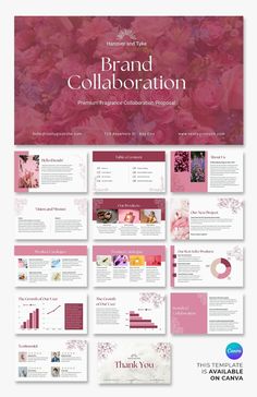 the brand collaboration powerpoint presentation is displayed in pink and white colors, with flowers on it