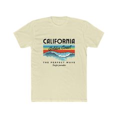 Introducing the ultimate t-shirt for surfers and beach lovers! Show off your love for the ocean with this stylish and comfortable tee featuring a sleek surfing logo of the perfect wave at California's Golden Coast. Made from high-quality, breathable fabric, this shirt is perfect for a day out on the water or just hanging out on the beach. Whether you're catching waves or soaking up the sun, this shirt is sure to be a hit with any surfer or beach enthusiast. So why wait? Grab yours today and show off your passion for the ocean in style! .: 100% combed, ring-spun cotton (fiber content may vary for different colors) .: Light fabric (4.3 oz/yd² (146 g/m .: Premium fit .: Tear-away label .: Runs bigger than usual Retro Surfing T-shirt For Beach Season, Surfing Crew Neck T-shirt With Front Print, White Graphic Tee For Surfing, Surfing T-shirt With Front Print And Short Sleeves, Surfing Graphic Print Crew Neck T-shirt, Graphic Tee T-shirt With Front Print For Surfing, White T-shirt With Front Print For Surfing, Graphic Print Crew Neck T-shirt For Surfing, Crew Neck T-shirt With Front Print For Surfing