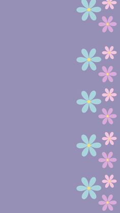 a purple background with pastel blue and pink flowers on the bottom right hand corner