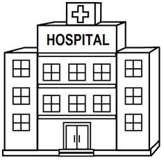 a hospital building with the word hospital on it