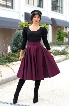 Marsala Vintage Style Skirt / High Waist Skirt / Midi Skirt / Women's Skirts / Circle Skirt / Flared Skirt / Skirt for Women / Cotton Skirt - Etsy Long Satin Skirt, Style Midi Skirt, Belted Long Dress, Vintage Style Skirts, Birthday Cocktail, Prom Skirt, Casual Chic Outfits, Handmade Skirts, Skirt High Waist