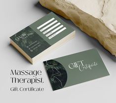 massage therapist gift certificate on a bed with a pillow and pillows in the background