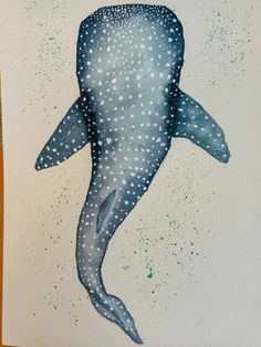 a painting of a blue whale with white dots on it's body and tail