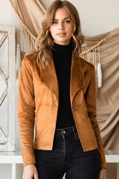 Elevate your style with versatile suede jackets that effortlessly complement any wardrobe. Women Suede Jacket, brown suede jacket outfit.