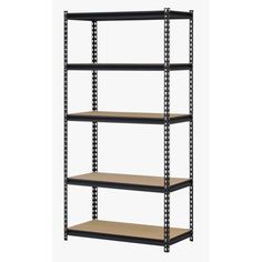 an industrial shelving unit with four shelves on each side and one shelf in the middle