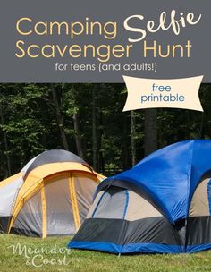 Awesome fun activity to keep teens occupied while camping! Free printable Camping Selfie Scavenger Hunt from Meander & Coast. Ship Ideas, Church Family, Activities For Teens, Camping Birthday, Camping Party, Camping Checklist, Camping Games