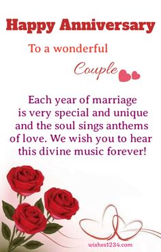 happy anniversary to a wonderful couple with red roses and hearts on white card for husband