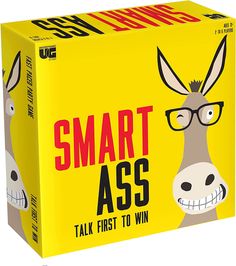 a yellow box with an image of a donkey wearing glasses