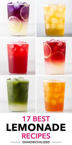 different types of lemonade in glasses with the text, 7 best lemonade recipes