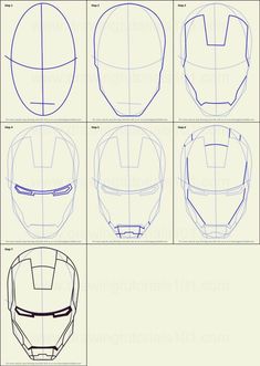 how to draw iron man's helmet from the avengers movie, step by step