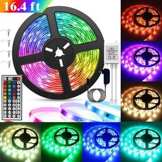 various colors of led strip light with remote control and cable for home or office use