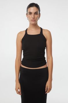 BECKS TANK TOP – The Line by K Fitted Tank Top For Everyday, Fitted Knit Tank Top For Everyday, High Stretch Tank Top For Spring, Fitted Seamless Tank Top For Everyday, Spring Stretch Tank Top With Ruched Sides, Versatile Fitted Cami Tank Top, Spring Sleeveless Tank Top With Ruched Sides, Summer Stretch Tank Top With Ruched Sides, Fitted Cami Tank Top