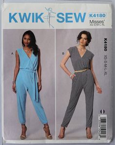 two women's jumpsuits and one woman's jumpsuit sewing pattern