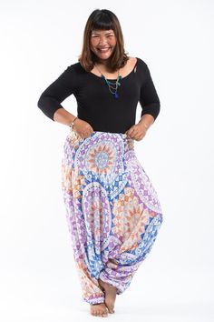 Plus Size Star Mandalas Drop Crotch Women's Harem Pants in Purple Plus Size Skirts