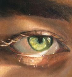 a painting of an eye with green eyeshade