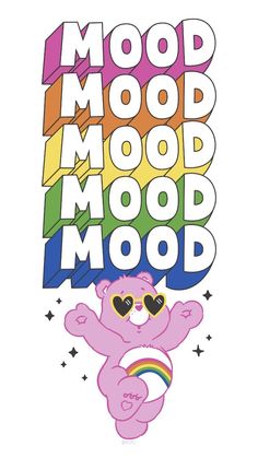 a pink teddy bear with sunglasses on it's head and the words mood mood mood mood