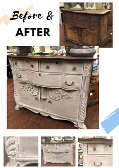 before and after photos of an old dresser