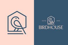 the birdhouse logo is shown in two different colors