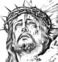 a drawing of jesus with the crown on his head