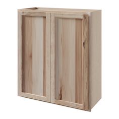 a wooden cabinet with two doors on the front and one door open to reveal something