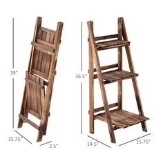 two wooden ladders are shown with measurements for each side and the top one is tall