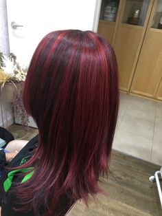 Brown Hair With Cherry Red Highlights, Red And Violet Hair, Alt Red Hair, Violet Hair Color, Red And Violet, Egg Head, Hair Color Underneath, Red Hair Inspo, Cute Hair Colors