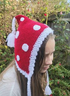 Knitted Woodland Pixie Toadstool Hat Age 8 to 12 Year Old THESE HAVE BEEN DESIGNED AND MADE IN-HOUSE. OTHER COLOURS ARE AVAILABLE, AND BULK ORDERS ARE ALWAYS WELCOME. Free Shipping UK Only Knit Mushroom Hat, Pixi Hat Crochet, Twisted Toadstool Hat, Pixie Hats Knitted, Knit Elf Hat, Crochet Pixie Hat Toddler, Toadstool Hat, Mushroom Elf, Forest Pixie