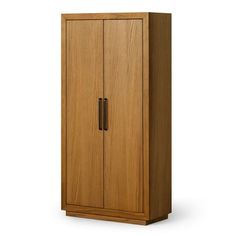 a tall wooden cabinet with two doors