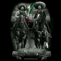 two mexican men riding horses with the flag of mexico on their backs, and one holding a sombrero