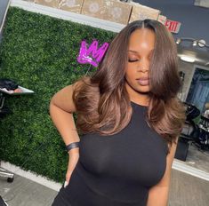 Natural Layered Hair Black Women, Chestnut Hair On Black Women, Chocolate Highlights On Dark Hair Black Women, Blowout Hairstyles Black Women Long Hair, Brown Leave Out Sew In, Brunette Hair On Black Women, Dark Brown On Black Women, Dark Brown Quick Weave, Dark Brown Natural Hair Black Women