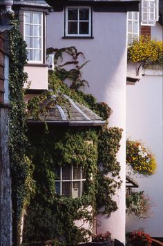 an old house with ivy growing on it's side