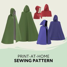 four different capes with the text print - at - home sewing pattern