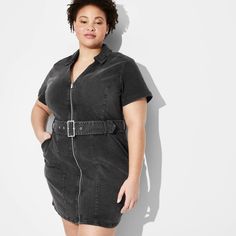 Short-sleeve denim dress from Wild Fable™ in a mini length. Made from soft and stretchy fabric for comfortable wear. Collared V-neckline and belted design elevate the look. Front full-length zipper provides ease of wear. If you're not satisfied with any Target Owned Brand item, return it within one year with a receipt for an exchange or a refund. Wild Fable™: A look for every story. Short Sleeve Denim Dress, Maxi Bodycon Dress, Ribbed Maxi Dress, Mini Skater Dress, Denim Mini Dress, Short Sleeve Mini Dress, Lace Midi Dress, Long Sleeve Bodycon, Knitting Women