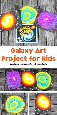 the galaxy art project for kids with watercolors and oil pastels on it