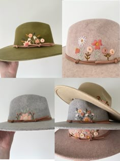 four different hats with flowers on them