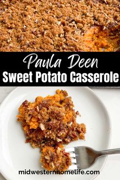 this sweet potato casserole is made with potatoes and topped with crumbs